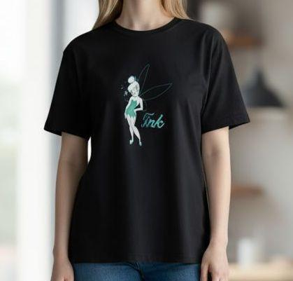 美品 ディズニー ティンカーベル Tシャツ L 黒 星 羽 バックプリント拍卖