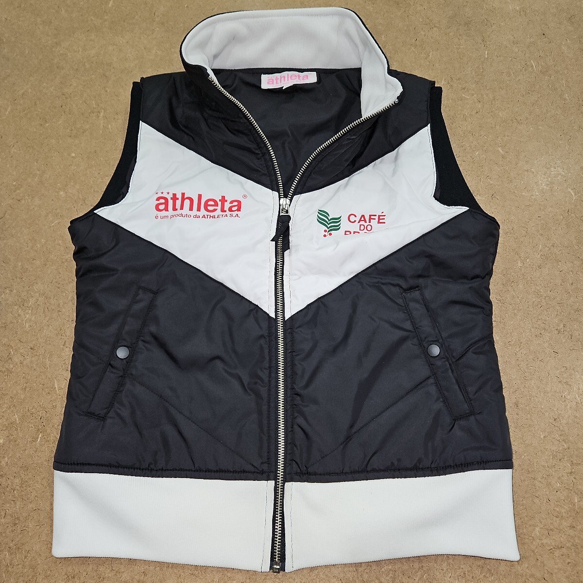 アスレタ レディース中綿ベスト(黒×白×ピンク)Lサイズ拍卖