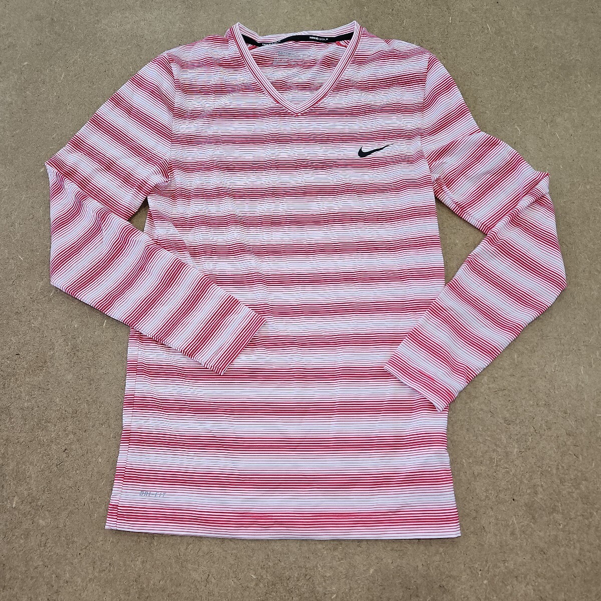 ナイキゴルフ 速乾長袖シャツ(ピンク×白)Lサイズ拍卖