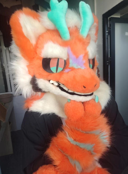 ★ファースーツ 着ぐるみセット NO.261 ドラゴン オレンジ色 ケモノ ファースーツ 全頭ヘッド ぬいぐるみ コスプレ コスチューム 一点物拍卖