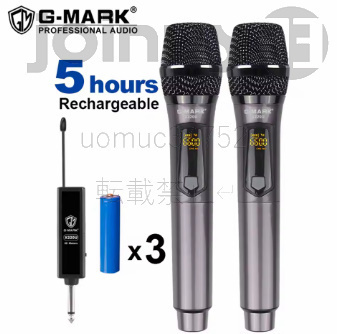 G-MARK X220U UHFワイヤレスマイク 録音カラオケ ハンドヘルド 2チャンネル リチウム電池 50m受信距離拍卖