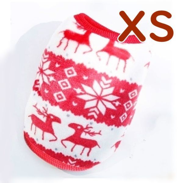 暖かい★フリース★赤【XS/鹿&雪】超小型犬 小型犬 防寒 ペットウェア 犬服 セーター 犬 猫【赤/XS】レッド拍卖