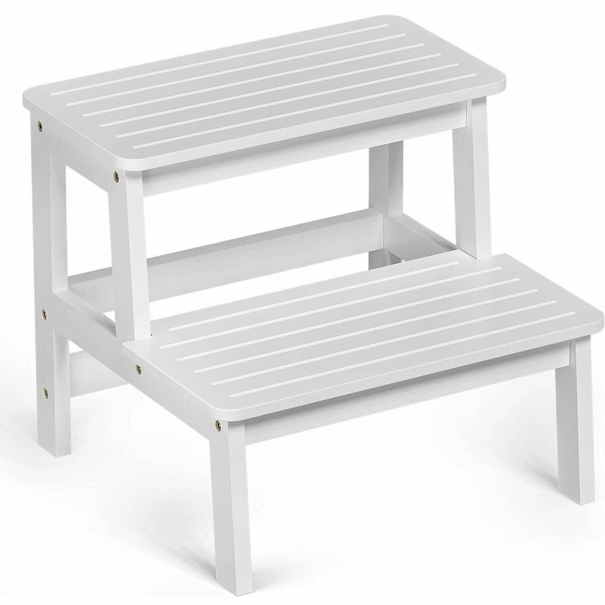 大幅値下げ!多機能2段踏み台 花台 水に強い竹製 洗面所 キッチン お風呂場 おしゃれ ステップ台 スツール ベンチ 白 ホワイト 脚立拍卖