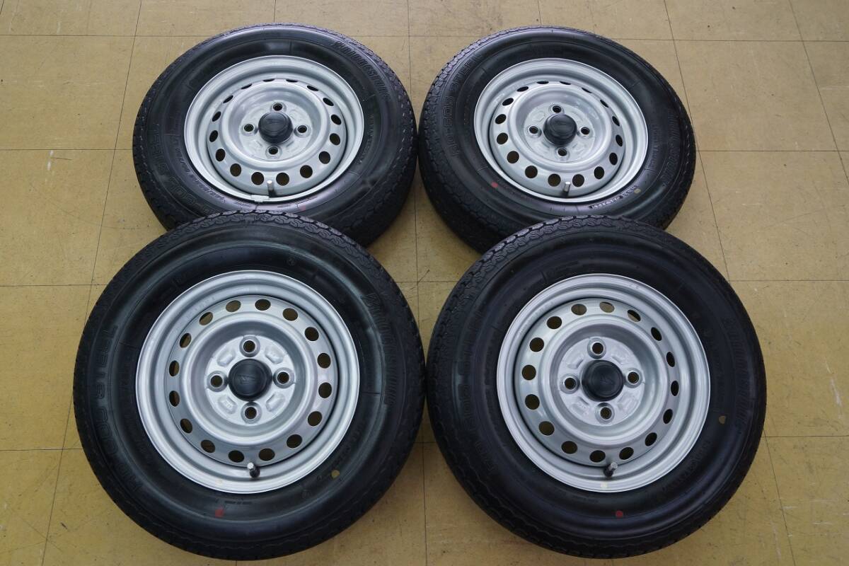 【バリ山 美品 中古 SET】12インチ ダイハツ 純正 鉄 4H100 4J 145/80R12 80/78N LT ブリヂストン RD-605 22年 軽トラ 軽バン拍卖