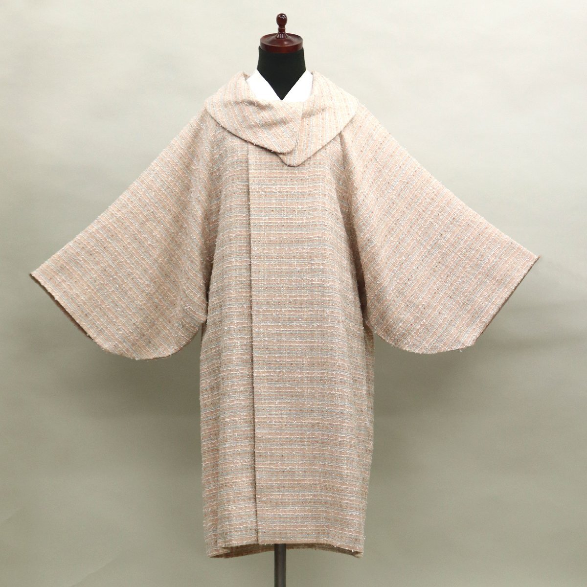 和遊館 即決eha3334 日本製 リボンファンシーツイード ロール衿 和装用 ロングコート ピンク系拍卖