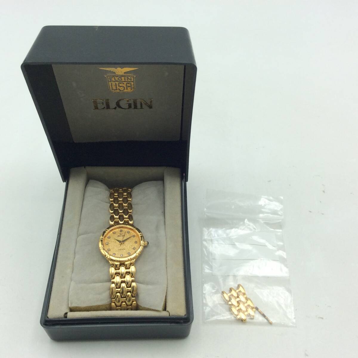 カ77◎【QZ/不動品】腕時計 ELGIN エルジン FK295 クォーツ 3針 ゴールドカラー ラウンド レディース 箱付き 現状品拍卖