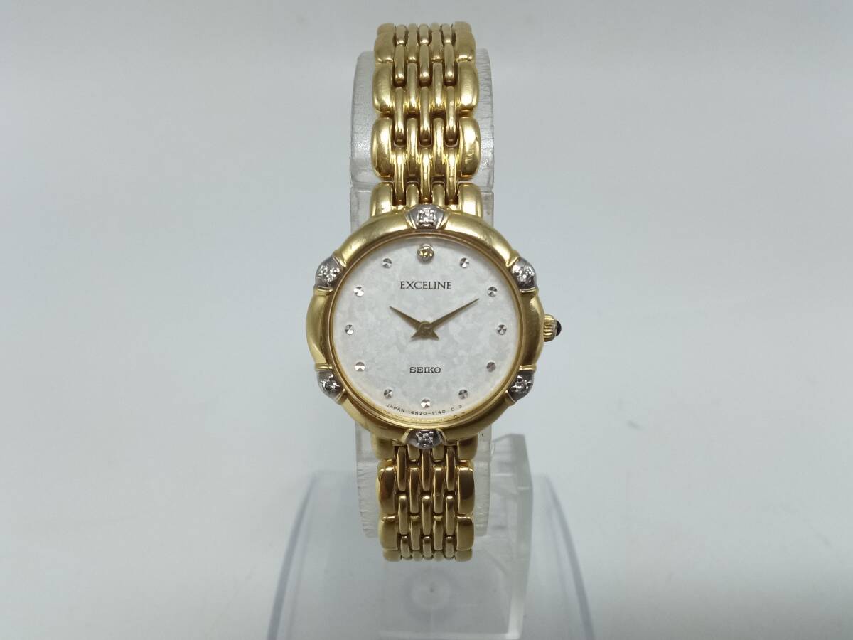 エ57◎【QZ/不動品】腕時計 SEIKO セイコー EXCELINE エクセリーヌ 4N20-0640 石付き 2針 レディース クォーツ ラウンド アナログ 現状品拍卖