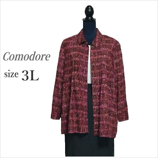 〔Comodore〕ワイン系総柄ブラウス シャツ コモドール ヤマケンアパレル レディース もけもけ素材 ゆったりサイズ 3L *送料込み拍卖