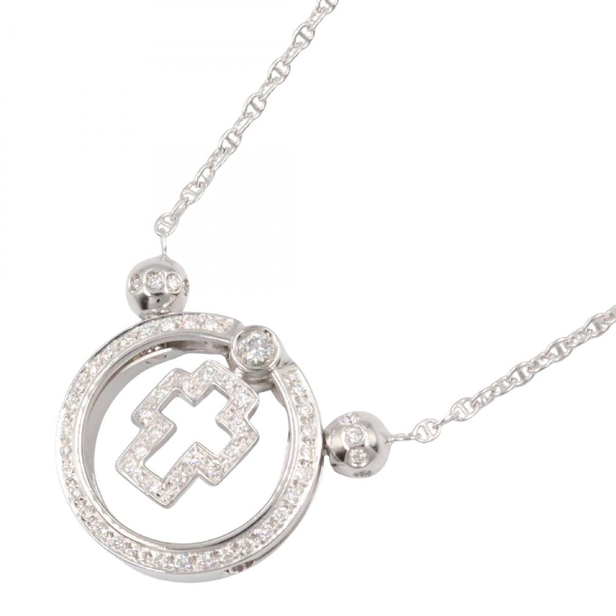 ミキモト バラカクロス ダイヤ ネックレス ブランドオフ MIKIMOTO K18WG(ホワイトゴールド) ネックレス 750WG 中古 レディース拍卖