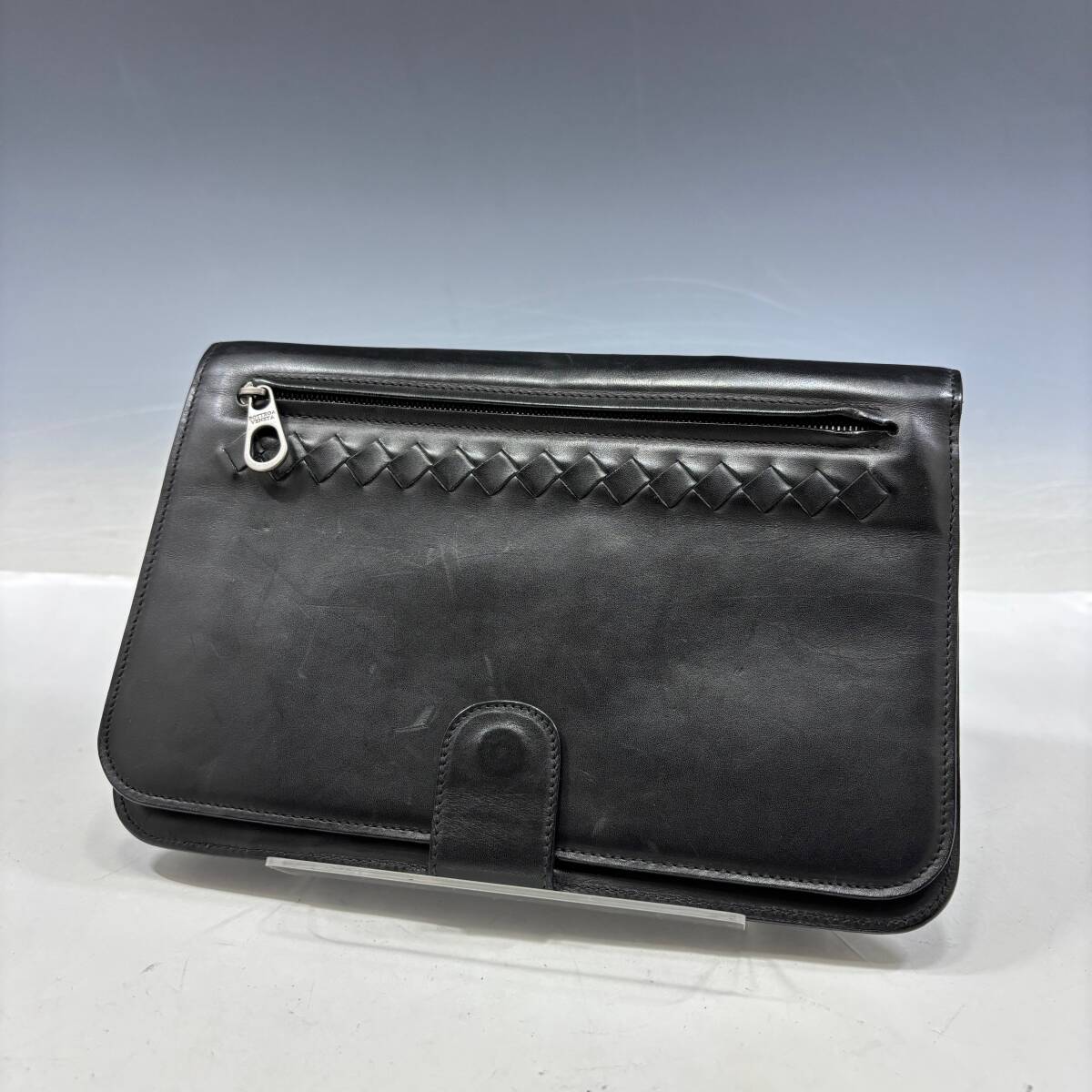 状態良【ボッテガヴェネタ本物】セカンドバッグ/ジゴロバッグ/レザー/イントレチャート/ブラック【B452M拍卖