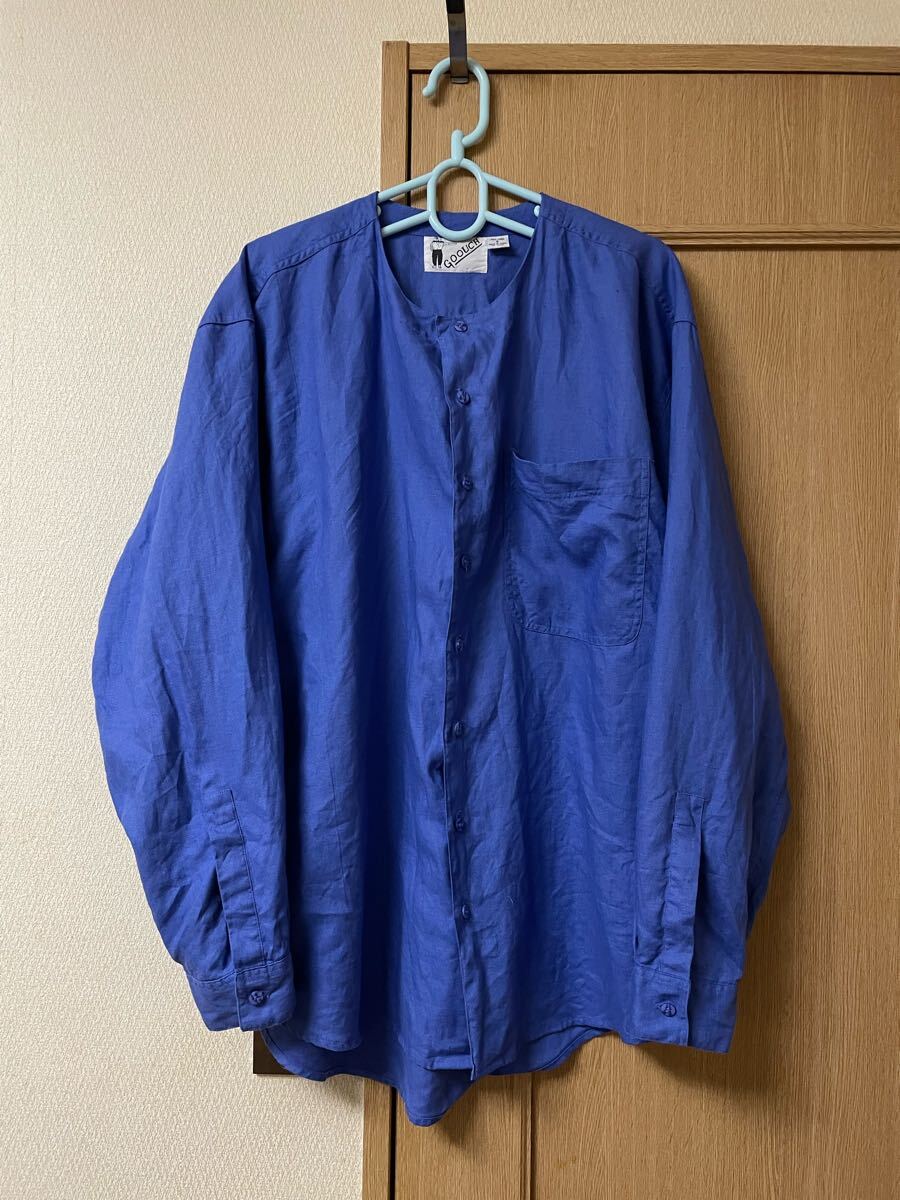 GOOUCH リネンシャツ ノーラカラー S ブルー拍卖