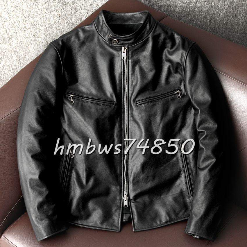 美品 メンズ 革ジャン スタンドカラー レザージャケット 最上級 牛革 本革 ライダース ハーレー バイクウエア ブルゾン S-5XLサイズ拍卖