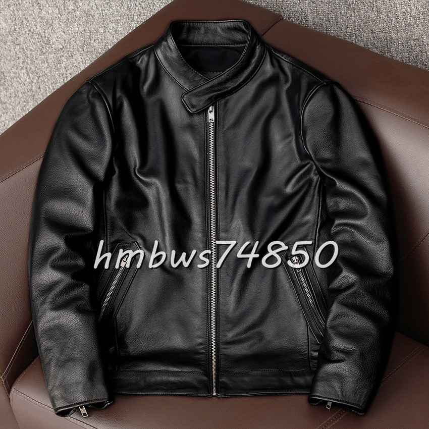 美品 メンズ 革ジャン 最上級 牛革 本革 スタンドカラー レザージャケット ライダース ハーレー バイクウエア ブルゾン S-5XLサイズ拍卖