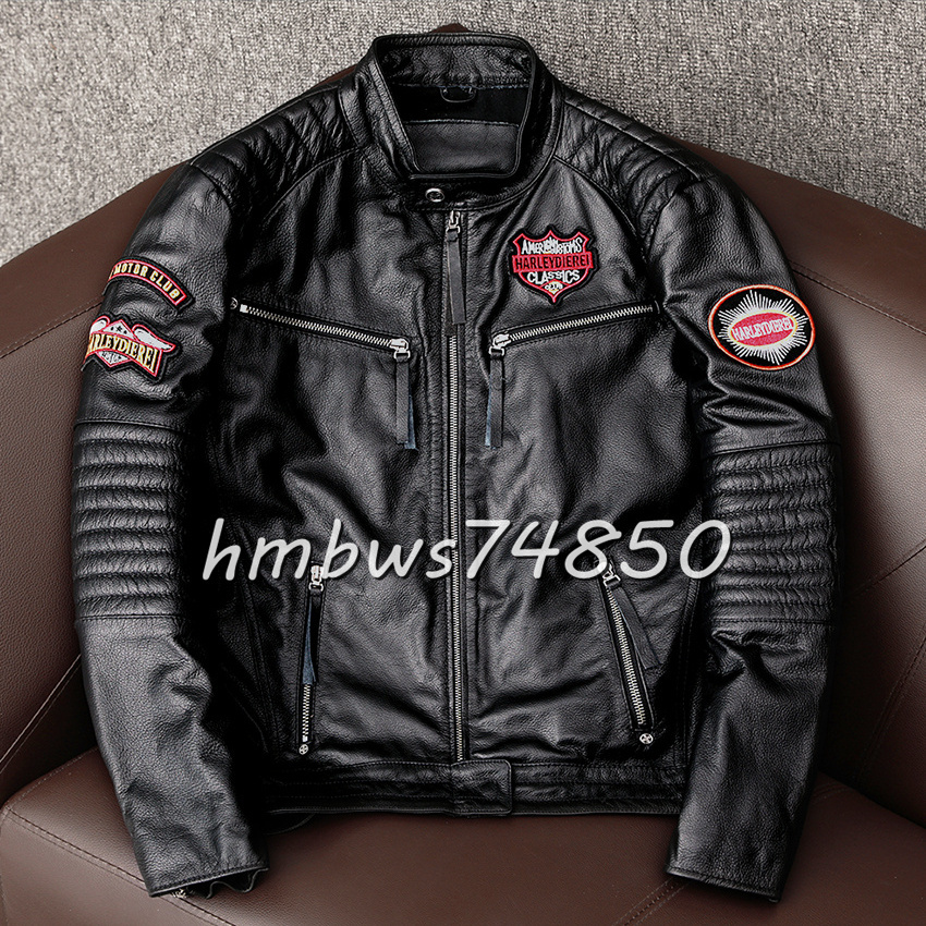 美品 メンズ 革ジャン スタンドカラー レザージャケット ライダース 最上級 牛革 本革 ハーレー バイクウエア ブルゾン S-5XLサイズ拍卖