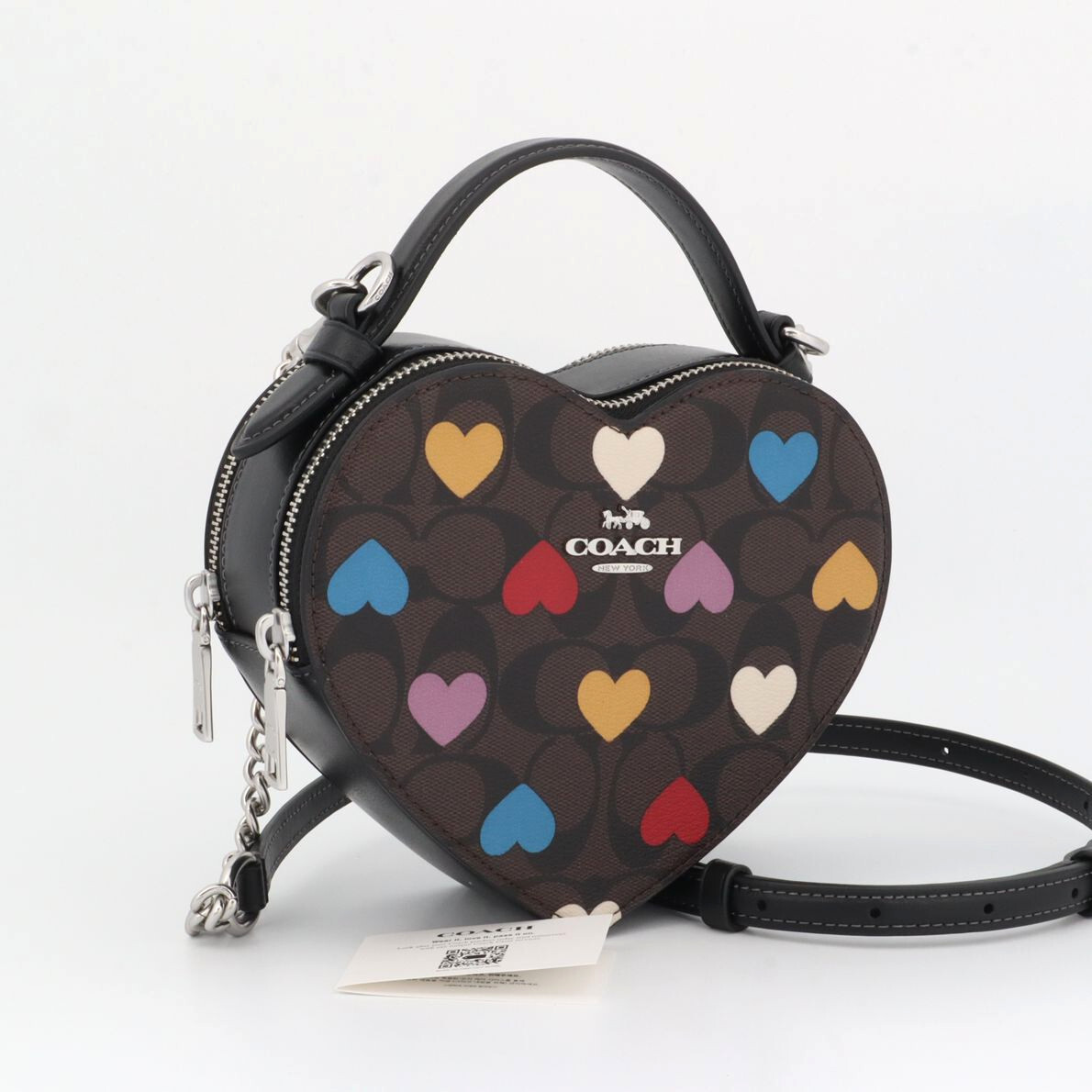 極美品 コーチ COACH シグネチャー ハートプリント ショルダーバッグ 斜め掛け クロスボディ ブラウン レディース レザー CP022拍卖