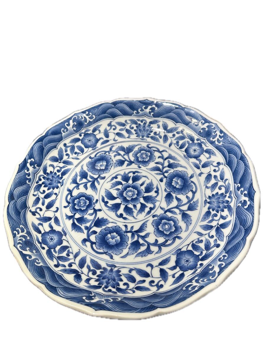 飛鳥釜 古染牡丹 盛皿 特選陶 大皿状態が良い、直径約36.5cm保管品です。拍卖