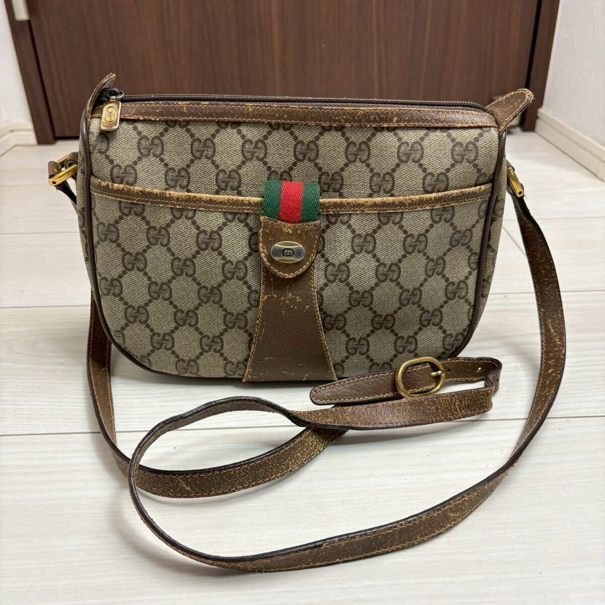 オールドグッチ GUCCI ショルダーバッグ GGスプリーム シェリーライン PVC オフィディア拍卖