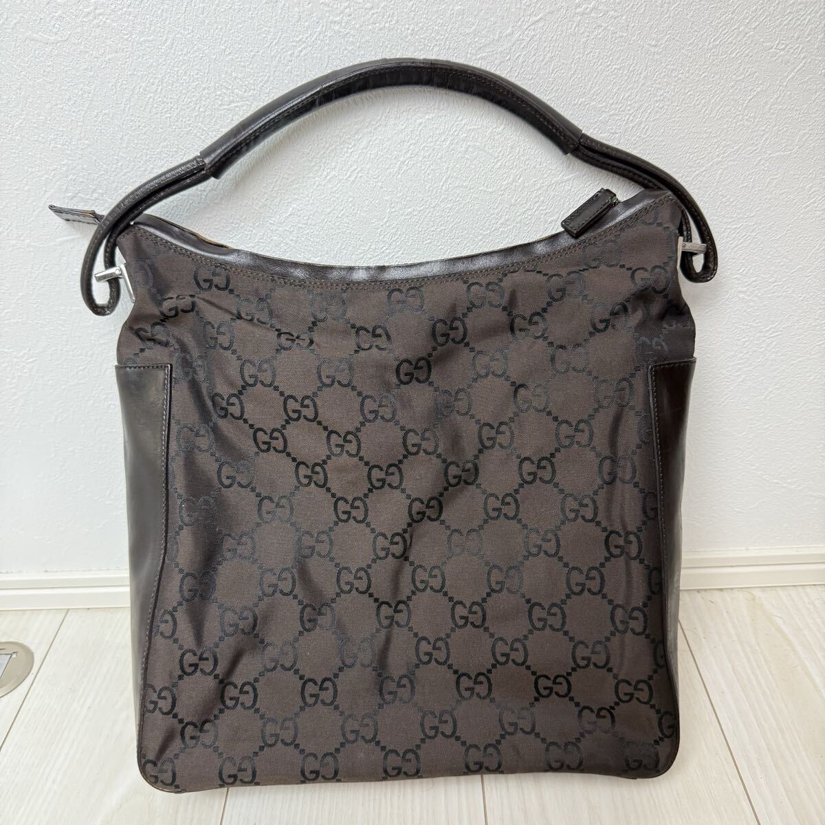 グッチ GUCCI ハンドバッグ ワンショルダー GG柄 ナイロン ブラウン 3770拍卖