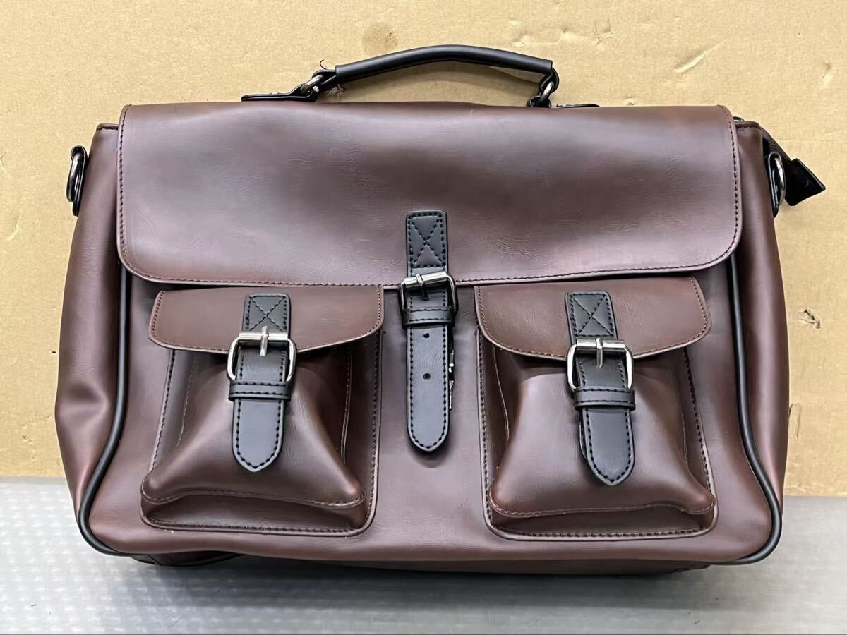 超美品 メッセンジャー ブリーフケース レトロ アンティーク レザー 軽量 撥水 A4 メンズ サイズ約35x27x10cm ベルト欠品 現状品(100s)拍卖