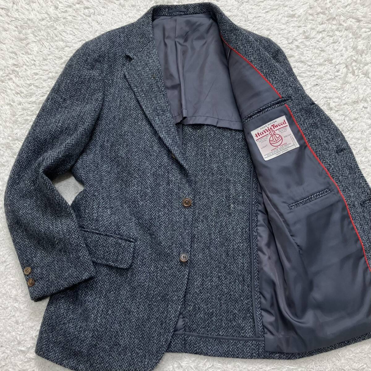 ハリスツイード◎!希少L!ジェイプレス J.PRESS HARRIS TWEED テーラードジャケット アンコン ヘリンボーン 段返り メンズ ビジネス 紺 175拍卖