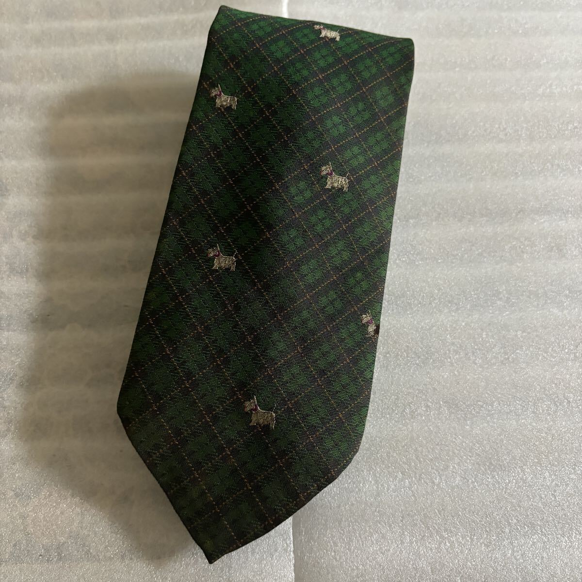 希少 絹100% ラルフローレン 犬柄 緑 チェック柄 ネクタイ拍卖