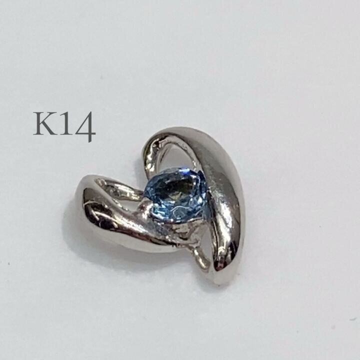 美品 K14 WG 天然石 ペンダント トップ 約0.8cm 約0.4g GOLD ホワイト ゴールド 14金 585 14K 貴金属 刻印 青色石 レディース アクセサリー拍卖