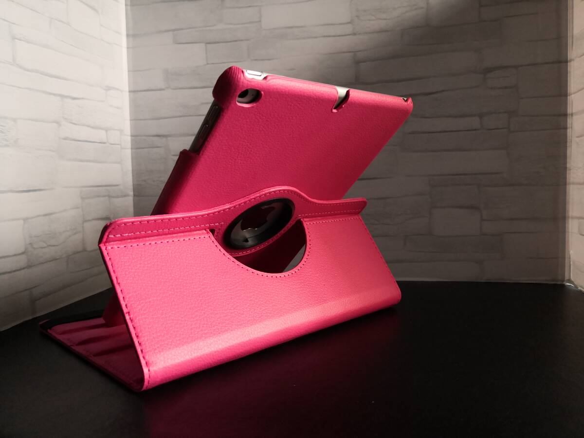 iPad 6世代/5世代/Air/Air2 共用 ローズピンク レザーケース 360度回転機能 3段スタンド機能 自動スリープ機能、ベルト付き拍卖