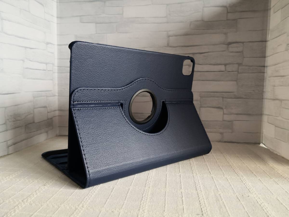 iPad Air 5/4世代 10.9インチ共用 ネイビー 360度回転機能,3段スタンド機能,自動スリープ機能 ベルト付き ケース拍卖