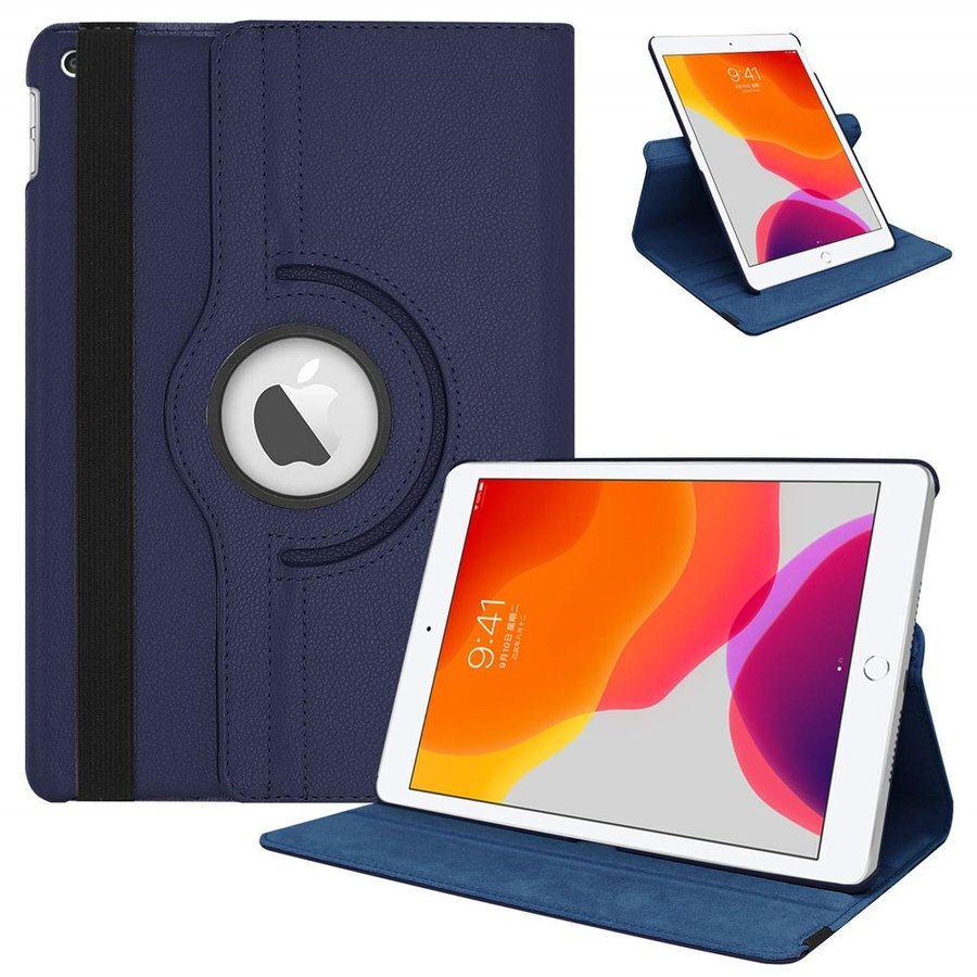 iPad 9世代/8世代/7世代 10.2インチ 共用 ネイビー レザーケース 360度回転機能,3段スタンド機能、オートスリープ機能,ベルト付き 拍卖