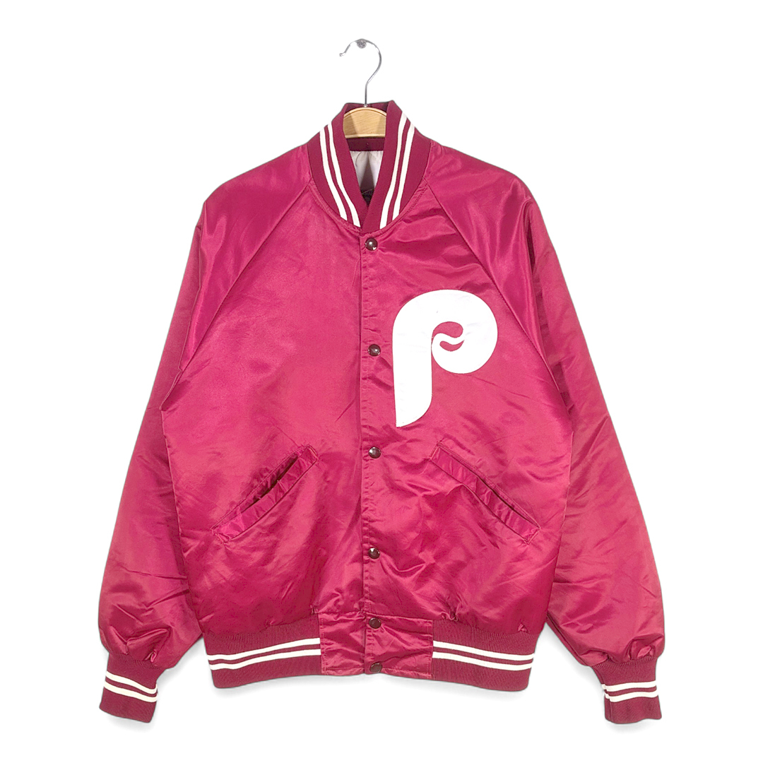 【送料無料】80s MLB フィラデルフィアフィリーズ USA製 ヴィンテージ スタジャン ナイロンジャケット STARTER バーガンディー M @DZ0735拍卖