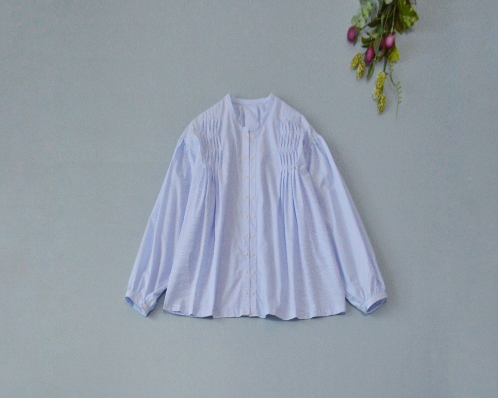 夏用コットン100%ピンタック仕様ダブルボタン付き大人可愛い長袖トップス♪拍卖