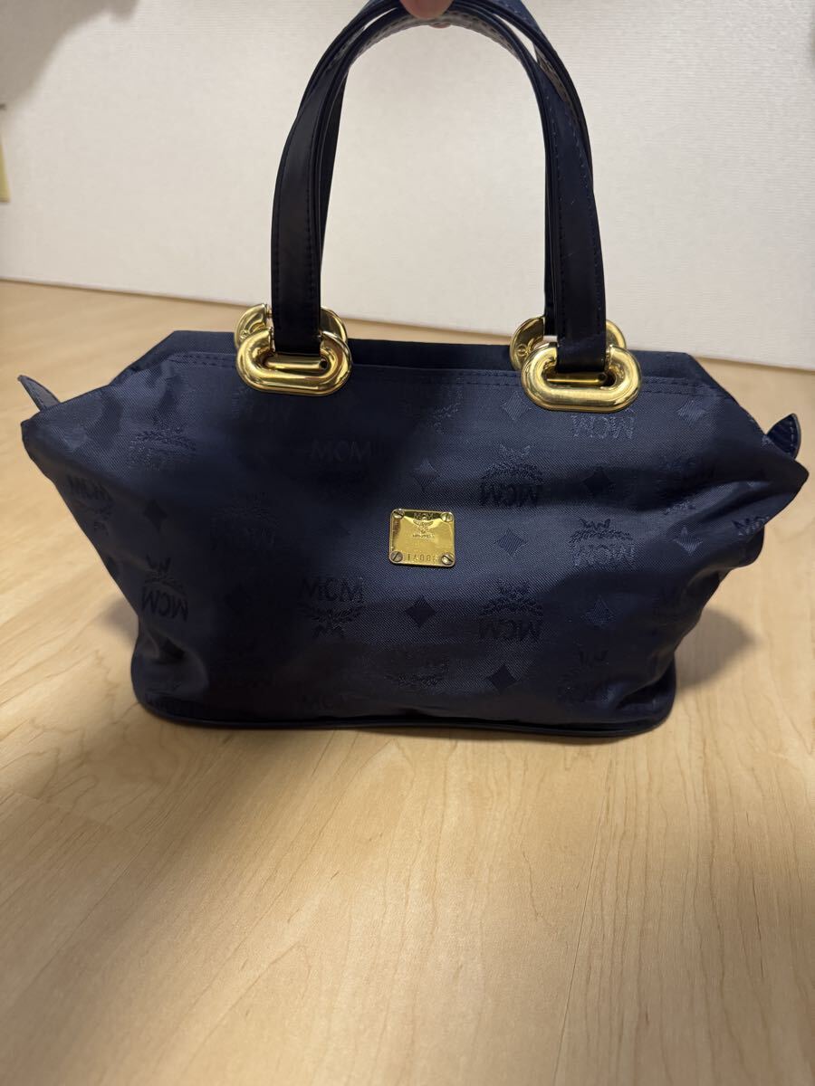 MCM ミニハンドバッグ ネイビーヴィセトス柄 ジャガード織ナイロン 安心鑑定 中古品拍卖