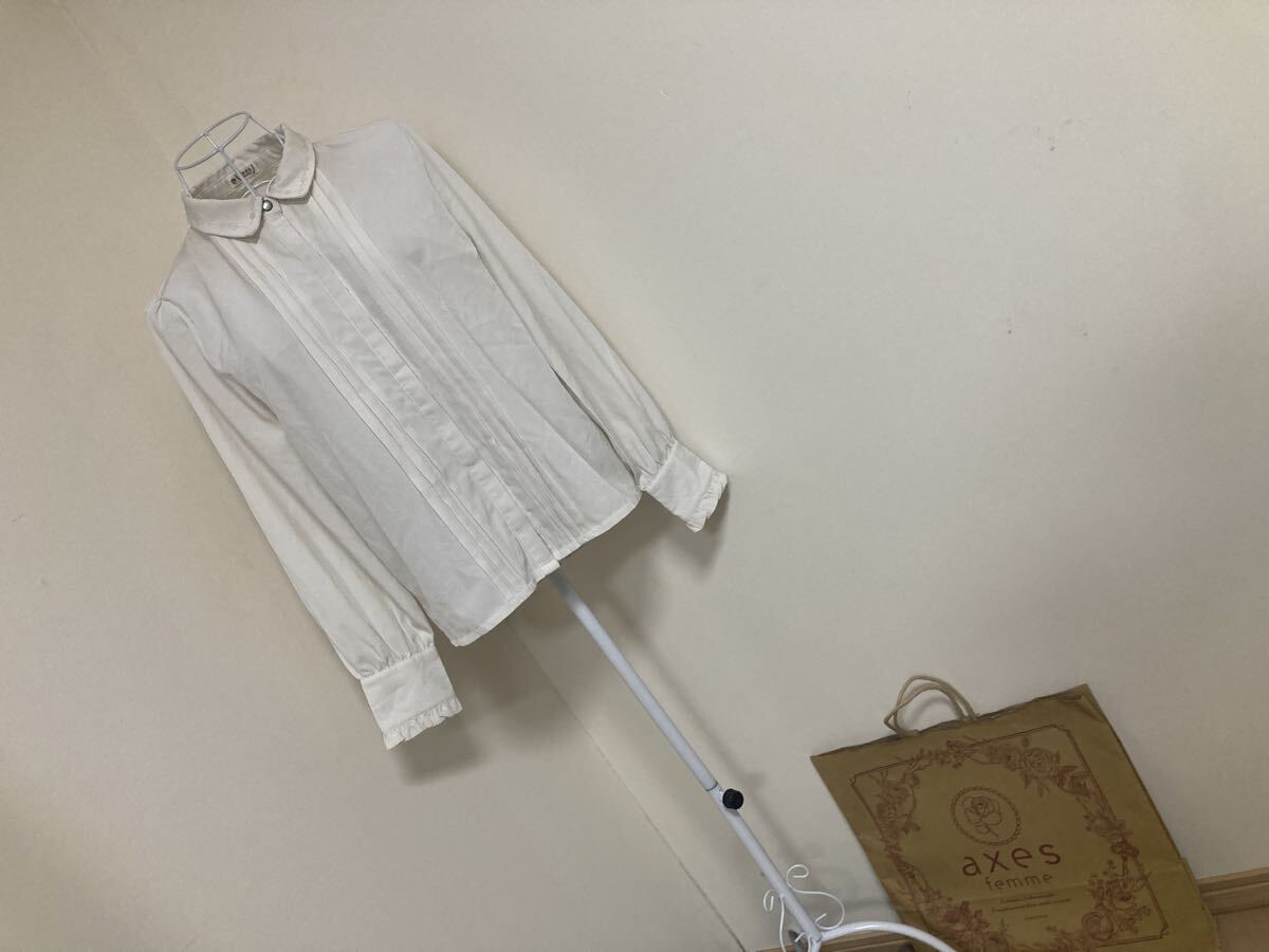 アクシーズファム☆襟刺繍プリーツブラウス、トップス☆used 取り外し可能おリボン無し拍卖