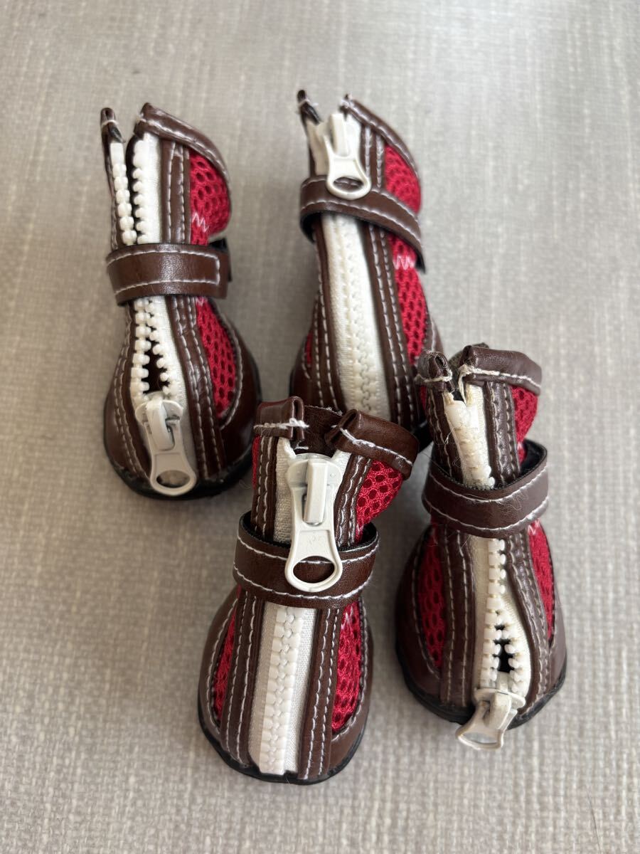 【中古、美品】犬用シューズ 犬用靴 4足セット レッドブラウン拍卖