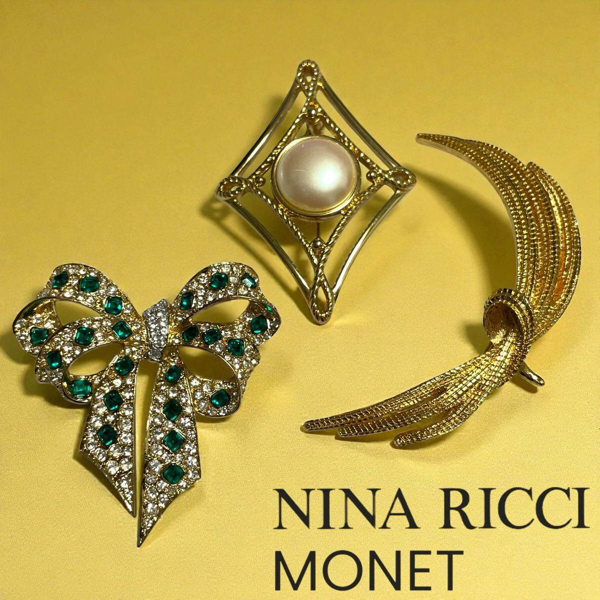 【人気ブランド ブローチ3点まとめ】NINA RICCI /ニナリッチ MONET / モネ ゴールドカラー アクセサリー 装飾品 レディース拍卖