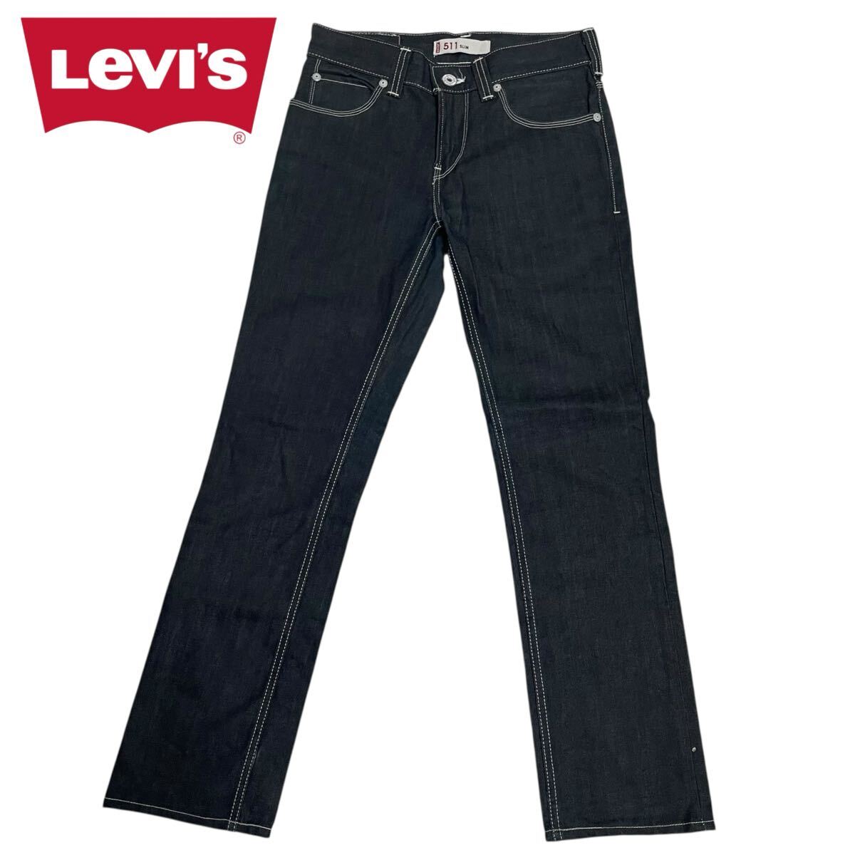 【美品】Levi's /リーバイス EU511-0035 ストレートジーンズ スリムフィット インディゴ W31 ホワイトステッチ 本革パッチ 日本製 O-2688拍卖