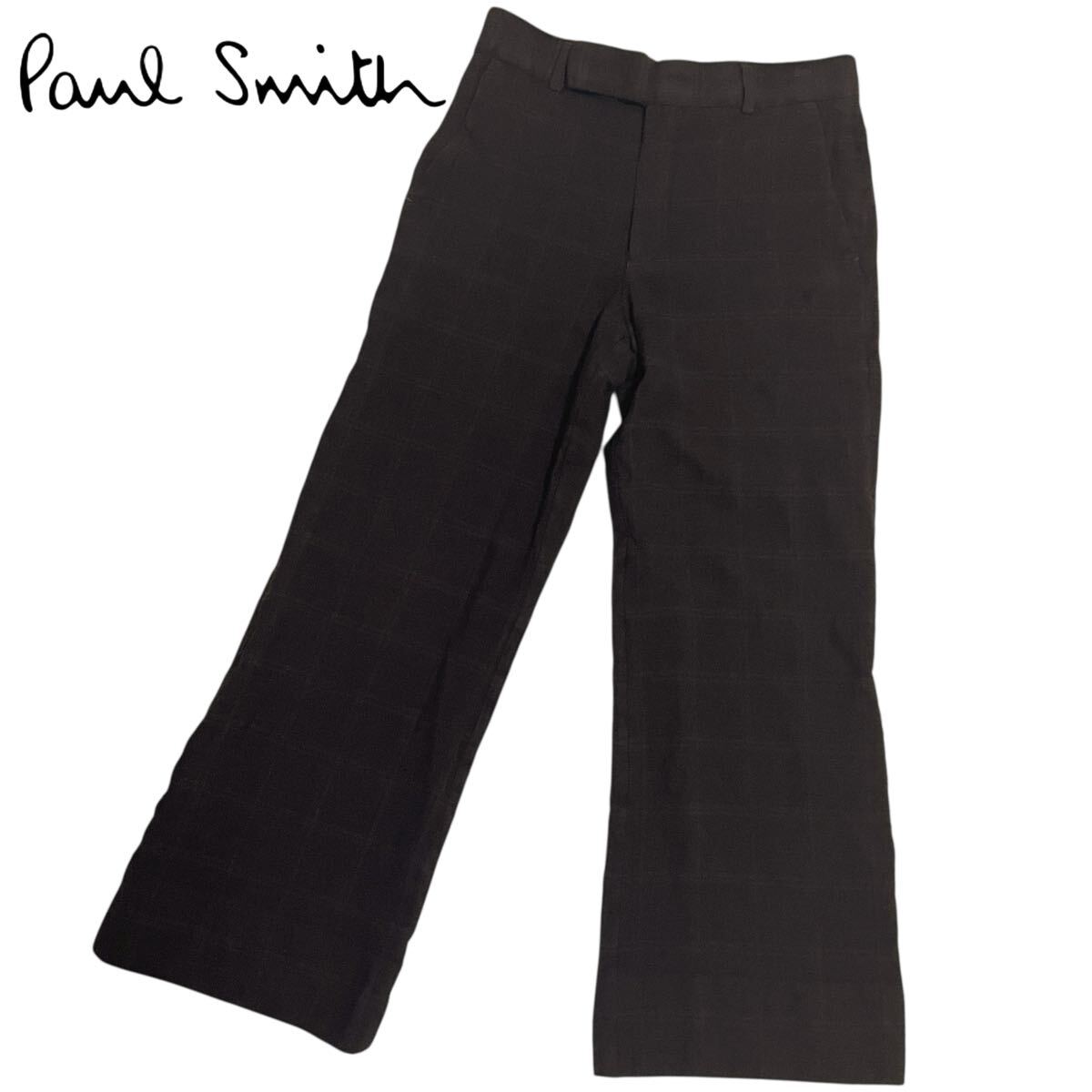 Paul Smith / ポールスミス メンズ ウール100% ワイドストレートパンツ パープル系チェック柄 Sサイズ クロップド丈 日本製 O-2689拍卖