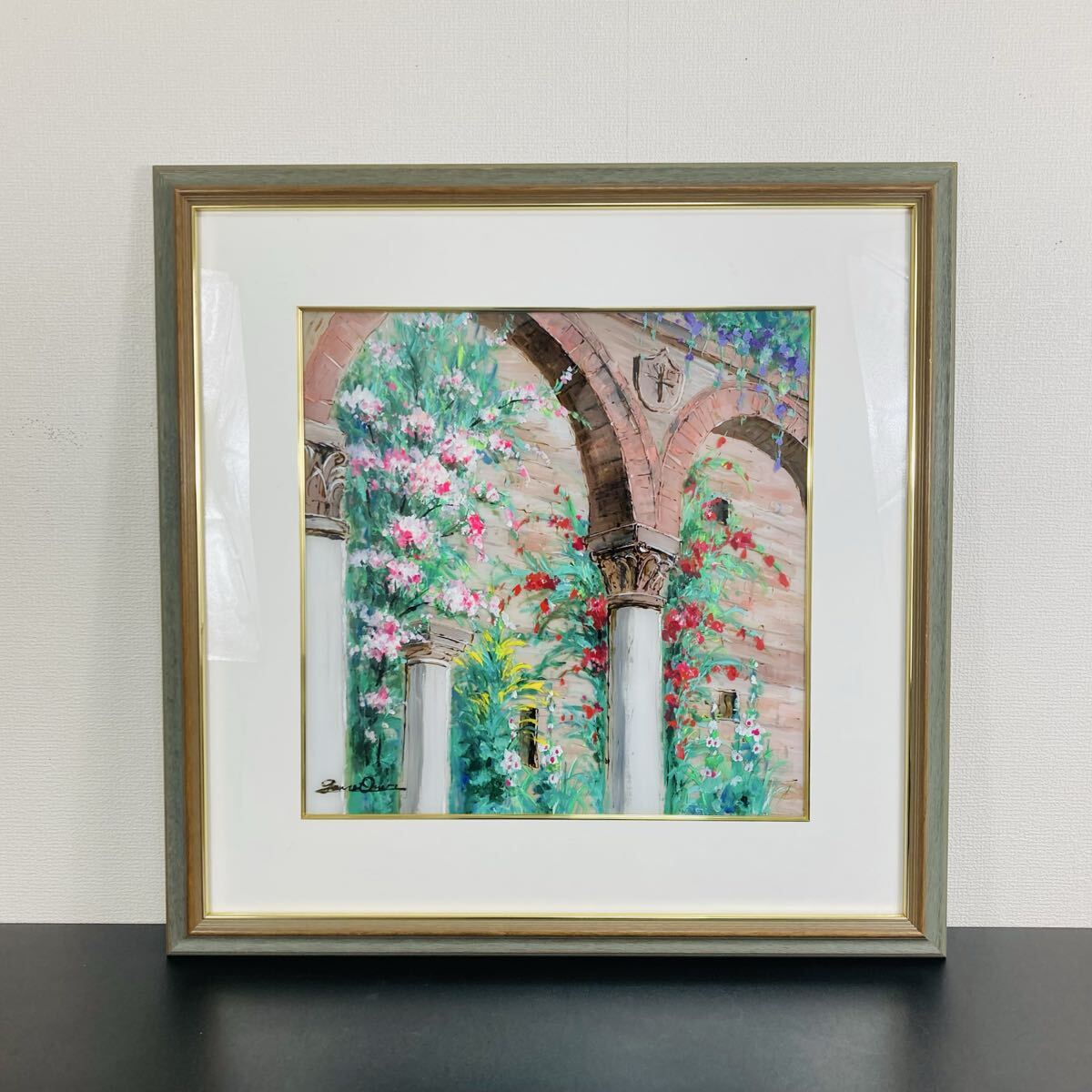 大野剛正 バラの咲く頃 アクラス画 九号 直筆サイン 絵画 真作 拍卖