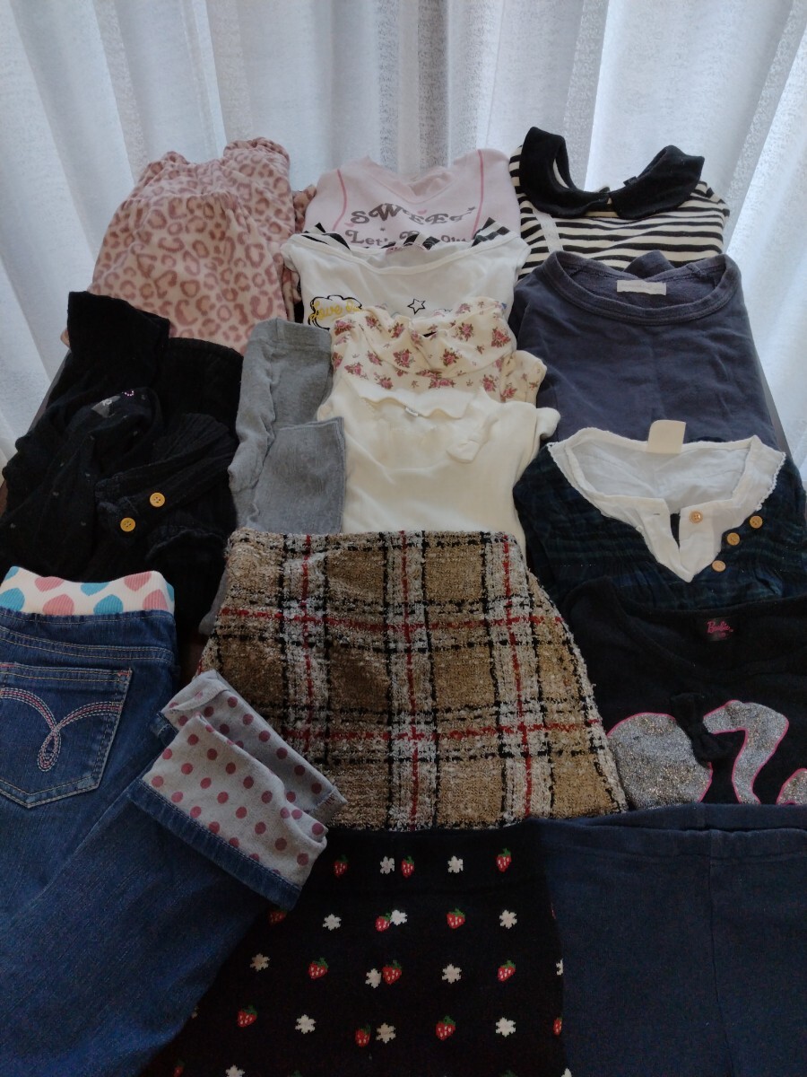 秋冬 女の子120〜130まとめ  ワンピース トップス ボトムス スカート パジャマ レギンス オーバーパンツ 全16点拍卖