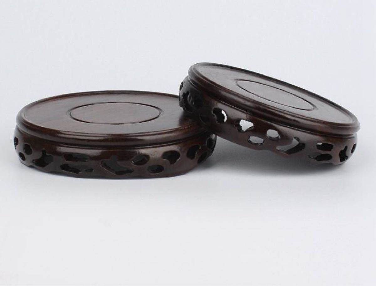 送料無料 黒檀木 丸形 木製 平台 彫刻入り 敷台 飾台 盆栽台 花台 華台 香炉台 1個拍卖