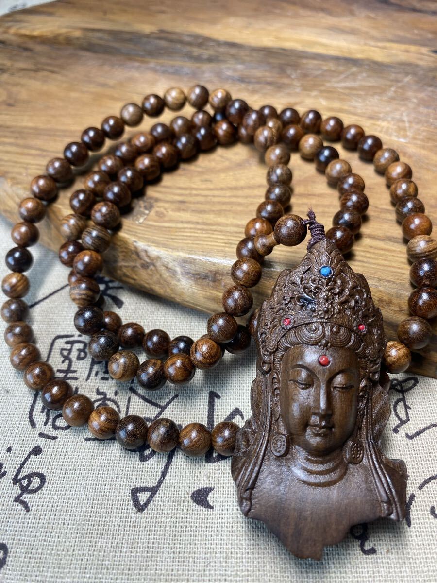 送料無料 仏教美術 多羅菩薩古美術 仏像 サイズ8×4cm 御数珠 数珠繋ぎ ネックレス 極細工 粒0.8cm お守り拍卖