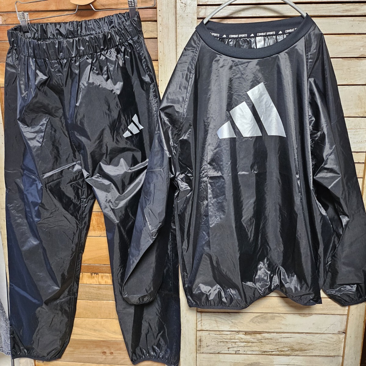 新品タグ付 アディダス サウナスーツ 上下セットアップ XL 黒 ブラック トレーニング ランニング ジム拍卖