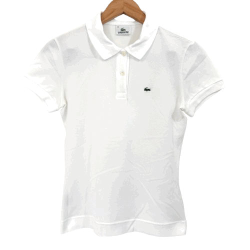 f3858ii LACOSTE(ラコステ) サイズ40(L位) 半袖ポロシャツ ハーフボタン プルオーバー ホワイト レディース ワンポイント拍卖