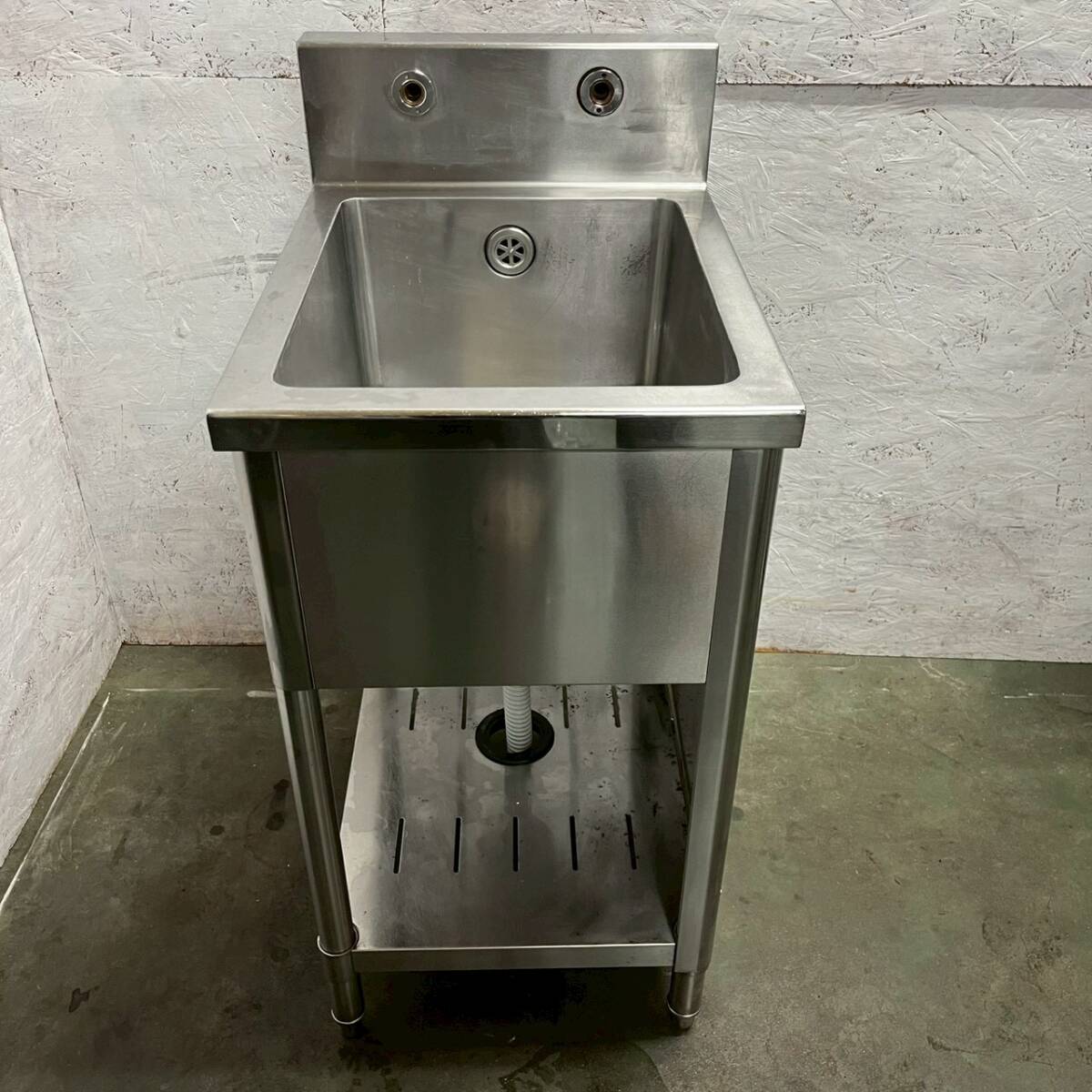 ステンレス製 1槽シンク W450×D600×H840 流し台 厨房 厨房機器 店舗 店舗用品 中段付 水栓用穴あり ステンレスシンク Y2357YG拍卖