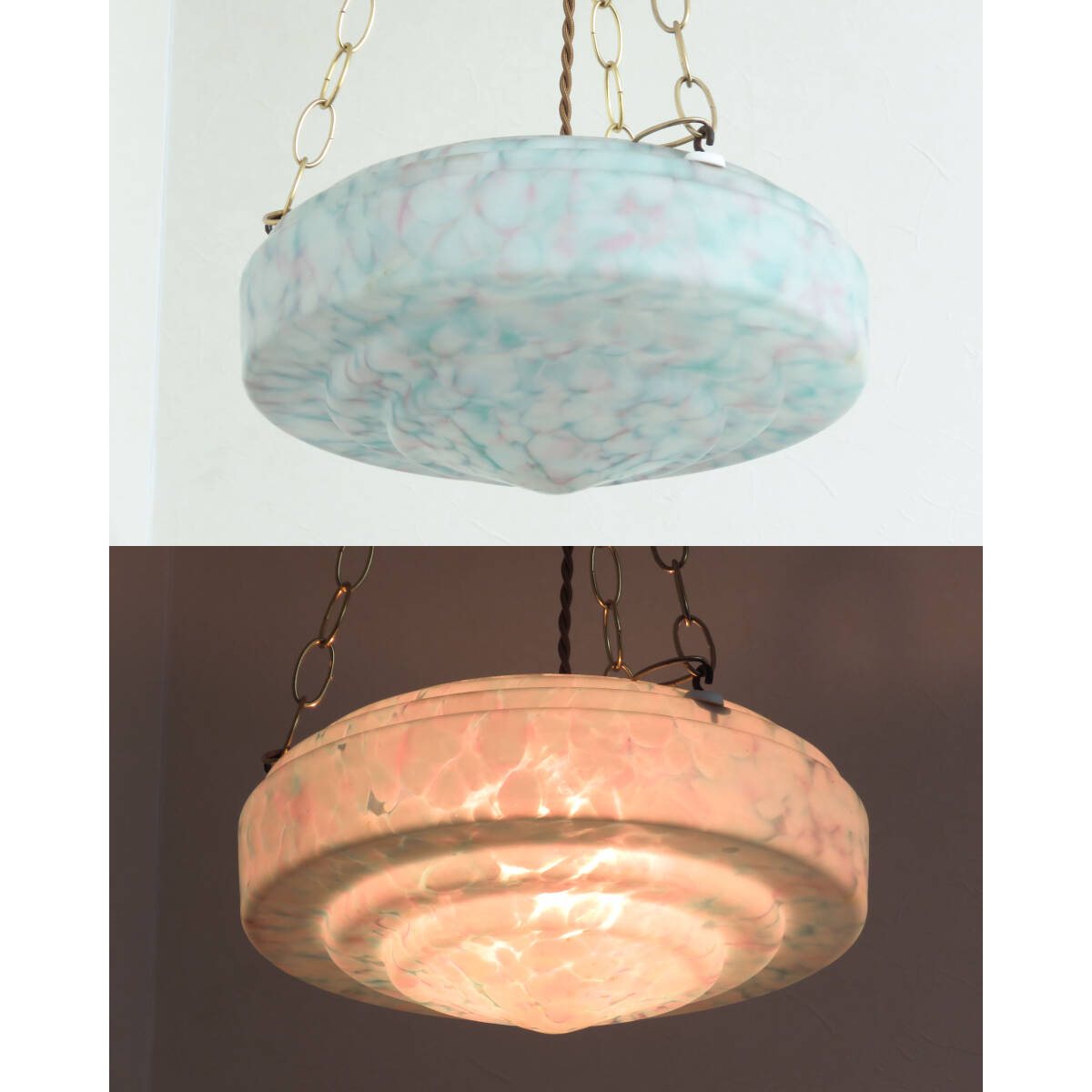 古いハンギングランプシェード/吊り下げ/マーブルガラス/レトロ/ビンテージ/ヴィンテージ/店舗什器/インテリア/古民家/洋館/AL-2439拍卖