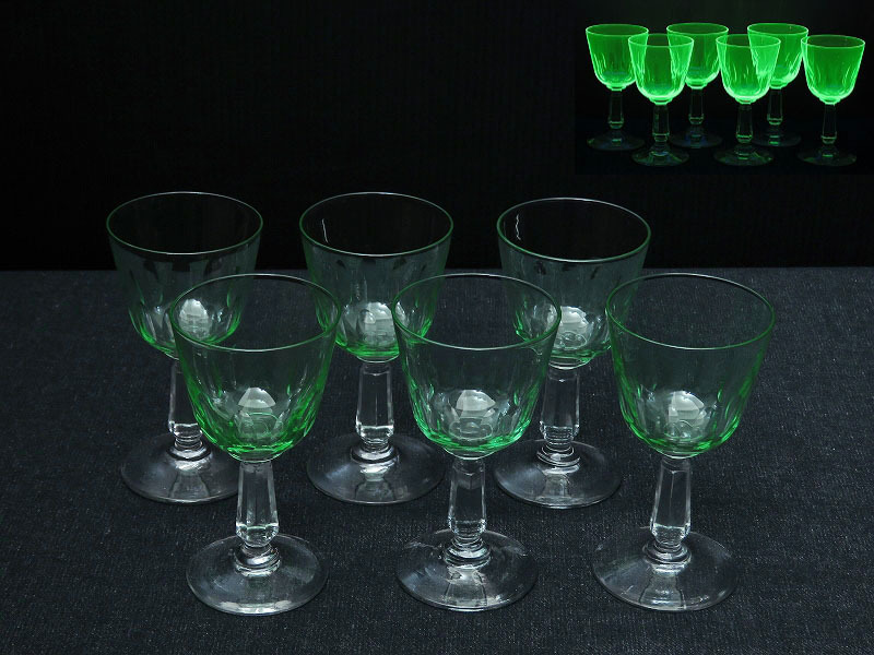 ウランガラスの脚付きグラス6脚セット/ゴブレット/リキュールグラス/酒器/食器/ヴァセリンガラス/インテリア雑貨/ディスプレイ/AL-0637拍卖