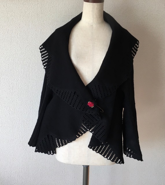 美品★刺繍入り ウール100% ジャケット/カーディガン ブラック フリー拍卖