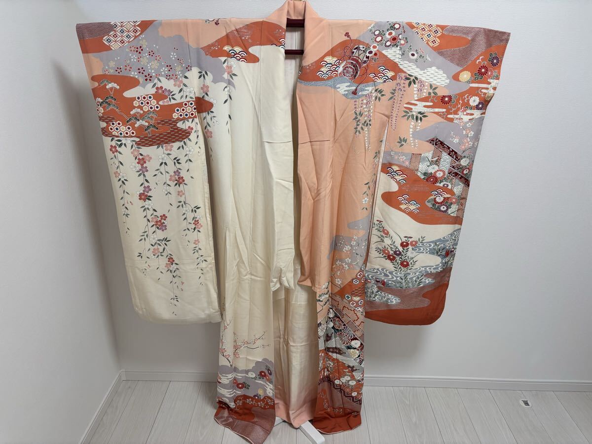 振袖 着物 ふりそで 和服 和装 アンティーク リメイク 昭和レトロ 祝 生地 布地 古布 絹 単衣 成人式 卒業式拍卖