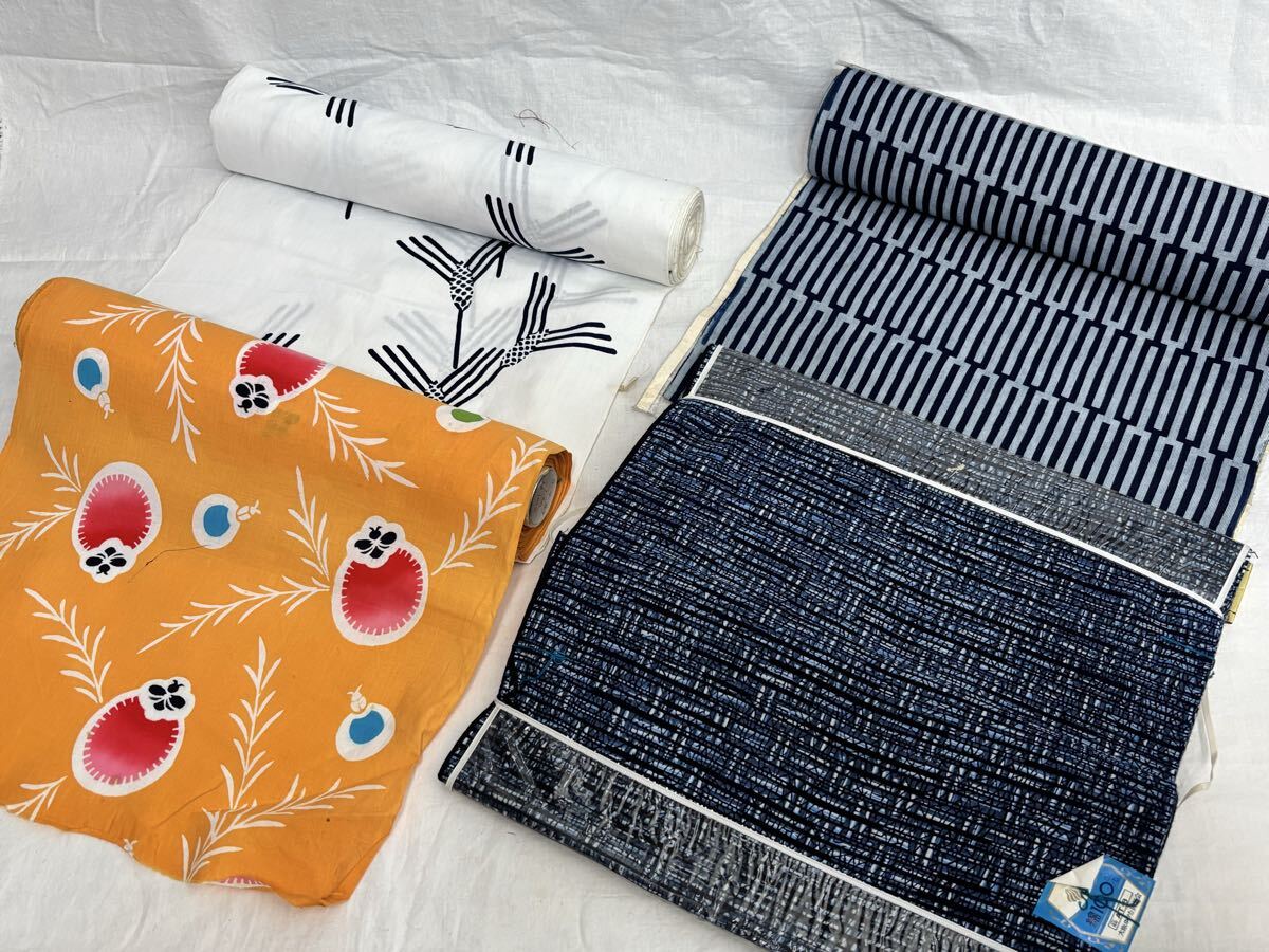 浴衣 反物 たんもの ゆかた 4枚 綿 木綿 綿100% 和服 和装 昭和レトロ リメイク 拍卖