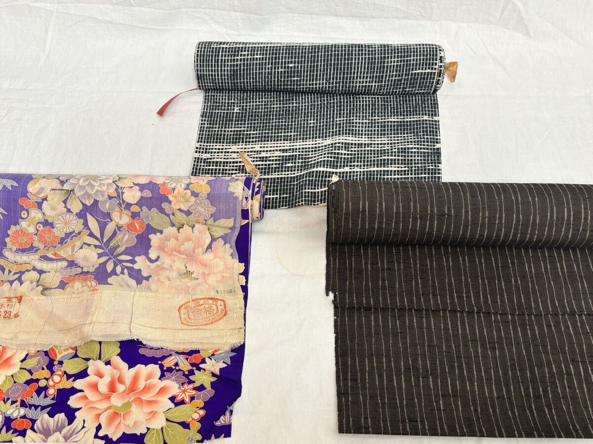 反物 3本 着物 古布 リメイク 生地 布地 昭和レトロ 和服 和装 きもの たんもの拍卖